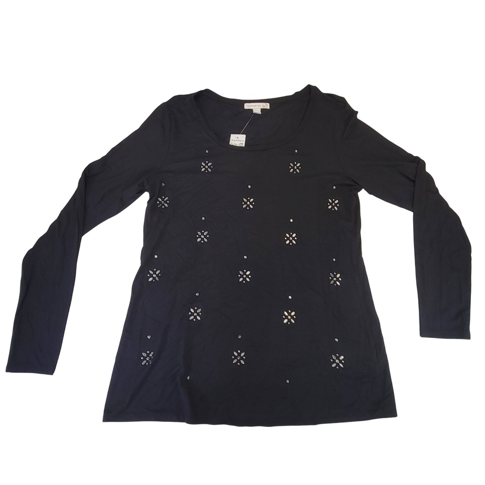 Westport 1962 Embellished‎ Long Sleeve Top Black Blouse Womens Size M